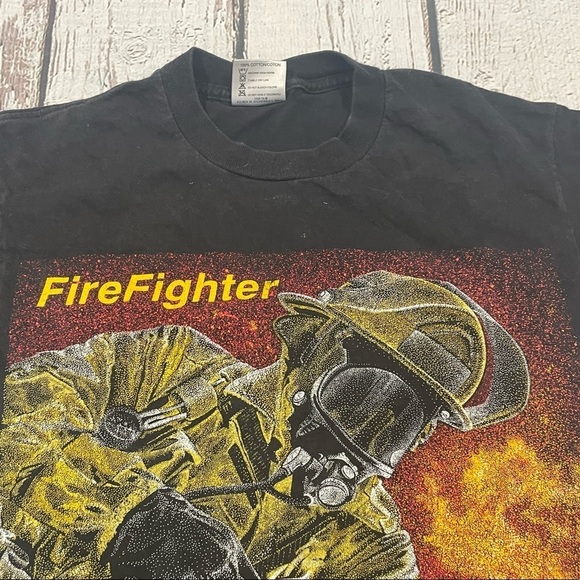 Vintage 1990s Firefighter Crewneck 90s Fireman Crewneck Tshirt - Picture 3 of 6
